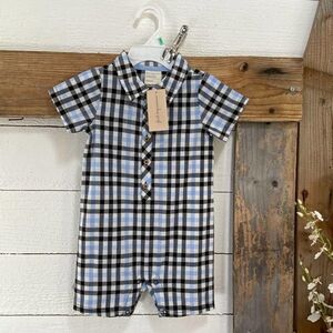 Plaid Black Blue White BABY Romper NWT 1st Impressions